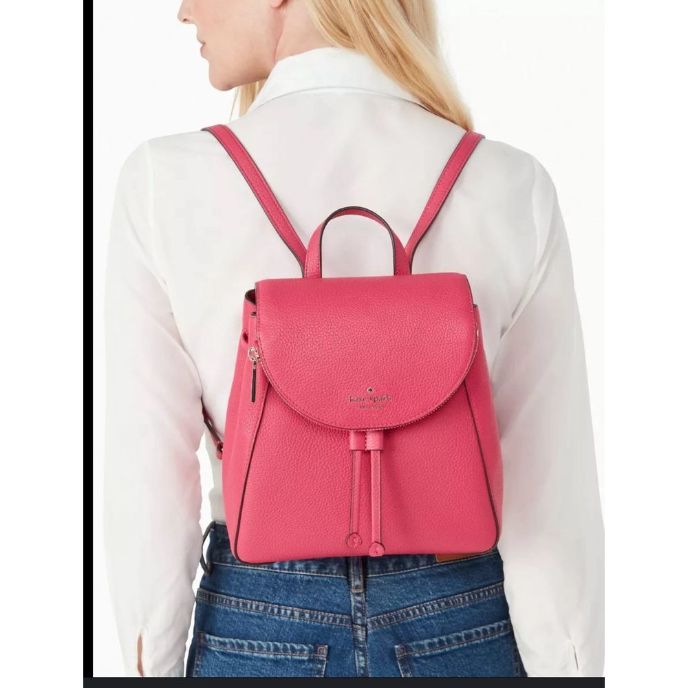 Kate Spade Lelia Pink Rose Pebbled Leather Flap Backpack